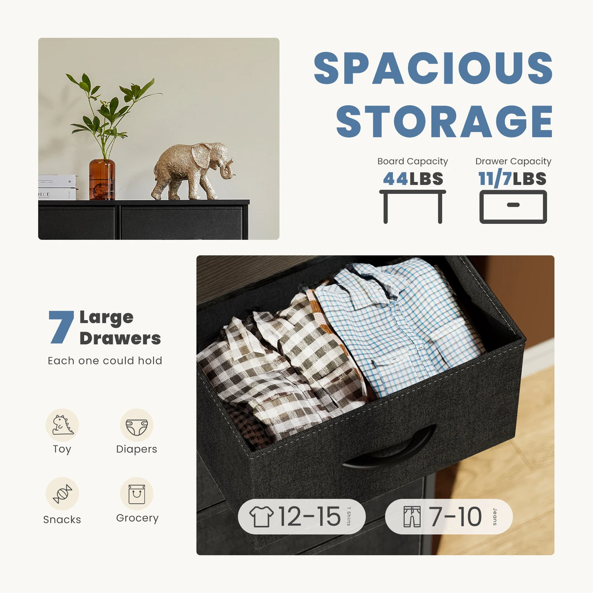 .Dresser . With 7 Fabric Drawers Organizer Storage Closet Chest Clothes.