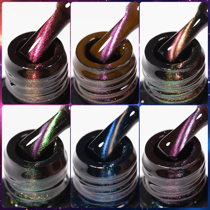 6pcs Magnetic Cat Eye Gel Polish Set, Aurora Glitter Rainbow Colors,.