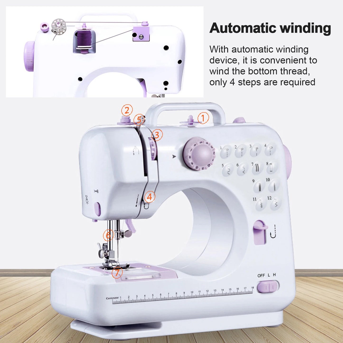12 Stitches Electric Sewing Machine Mini Household Double Thread Sewing Machine Horizontal rotary shuttle structure design