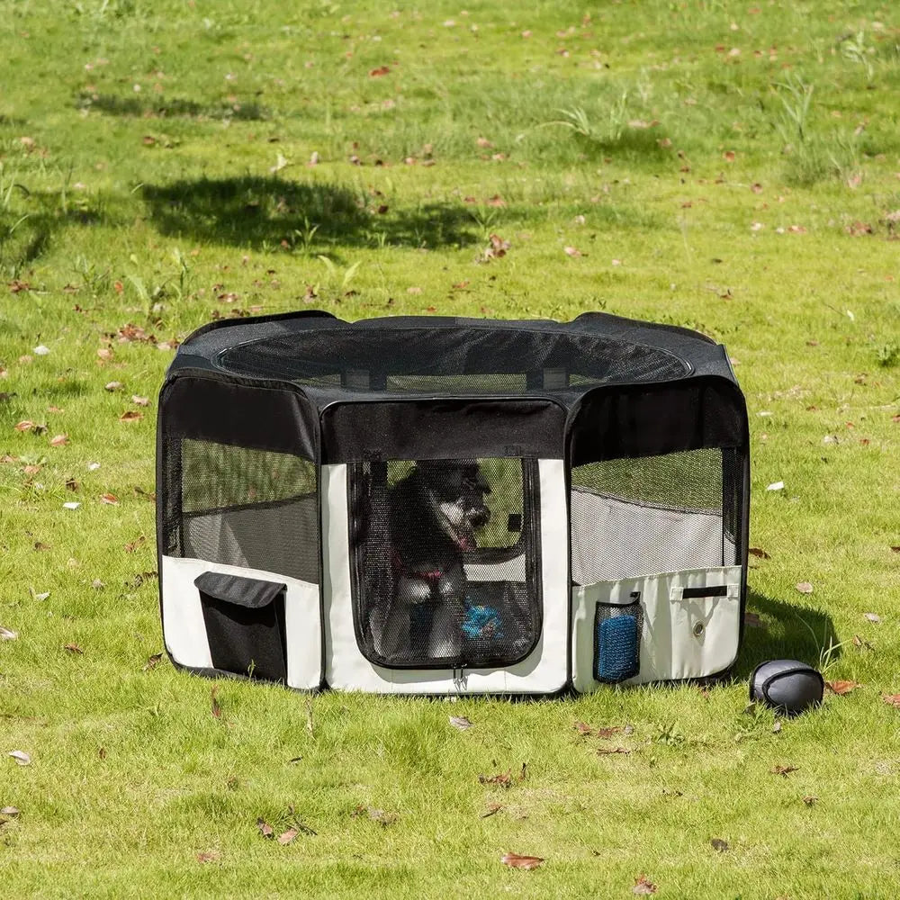47.25 inch Sot Pet Playpen, folding Puppy Kennel, Dog Tent, Cat Exercise Crate, w/Bag, Beige