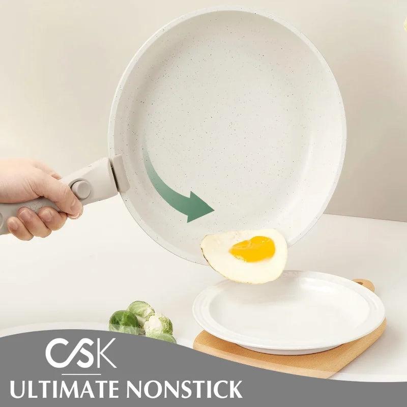 17‑Piece Detachable Handle Marble Non‑Stick Cookware Set, Oven & Dishwasher Safe .