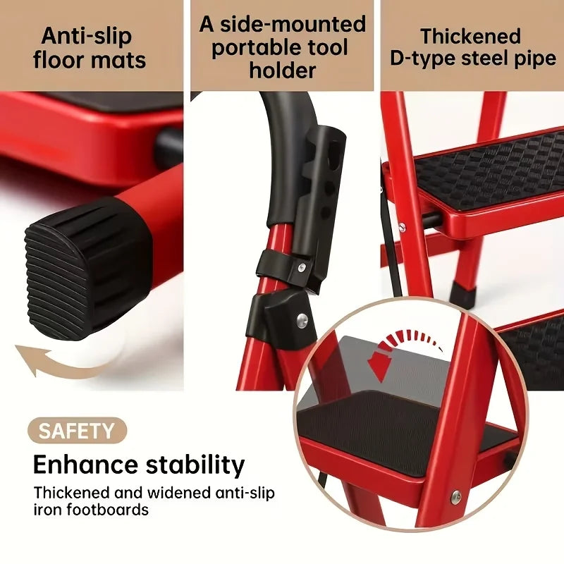 1 Heavy-Duty 3/4-Step Portable Folding Ladder, 500 Lb Weight Capacity,.