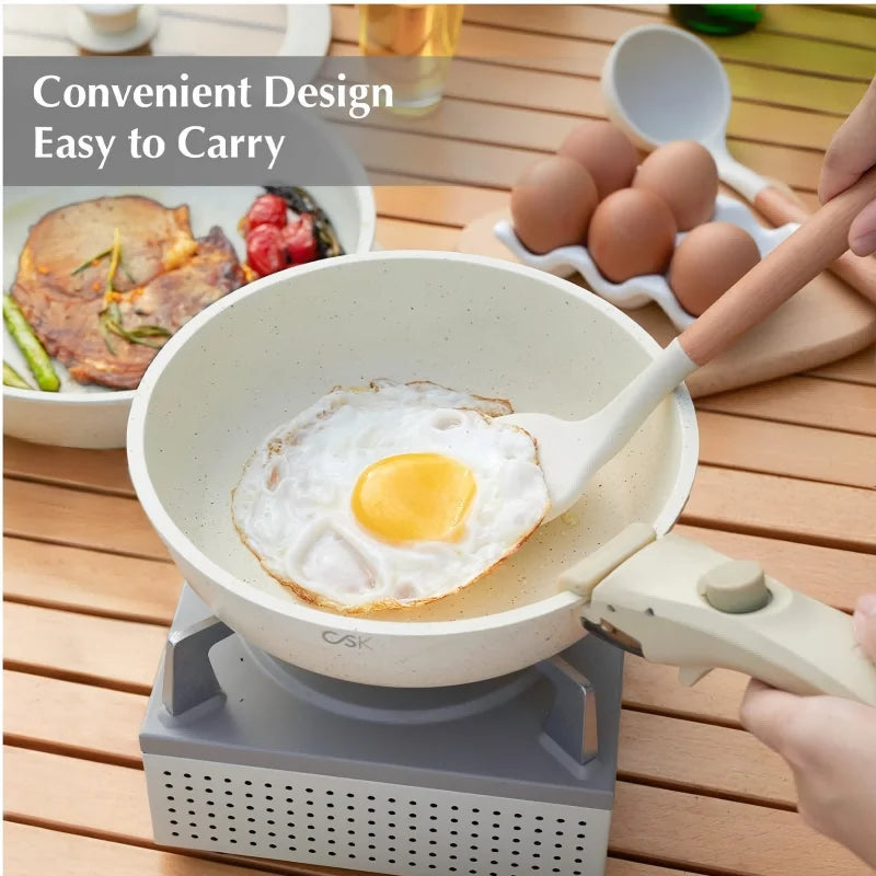 17‑Piece Detachable Handle Marble Non‑Stick Cookware Set, Oven & Dishwasher Safe .
