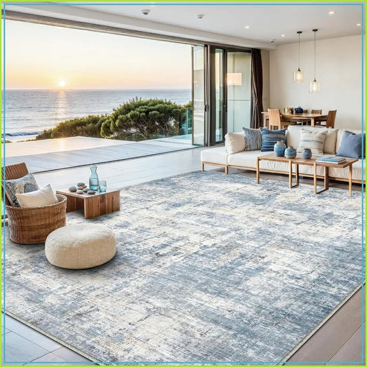 8x10 Washable Abstract Rug ., Non Slip Soft Carpets, Stain Resistant.