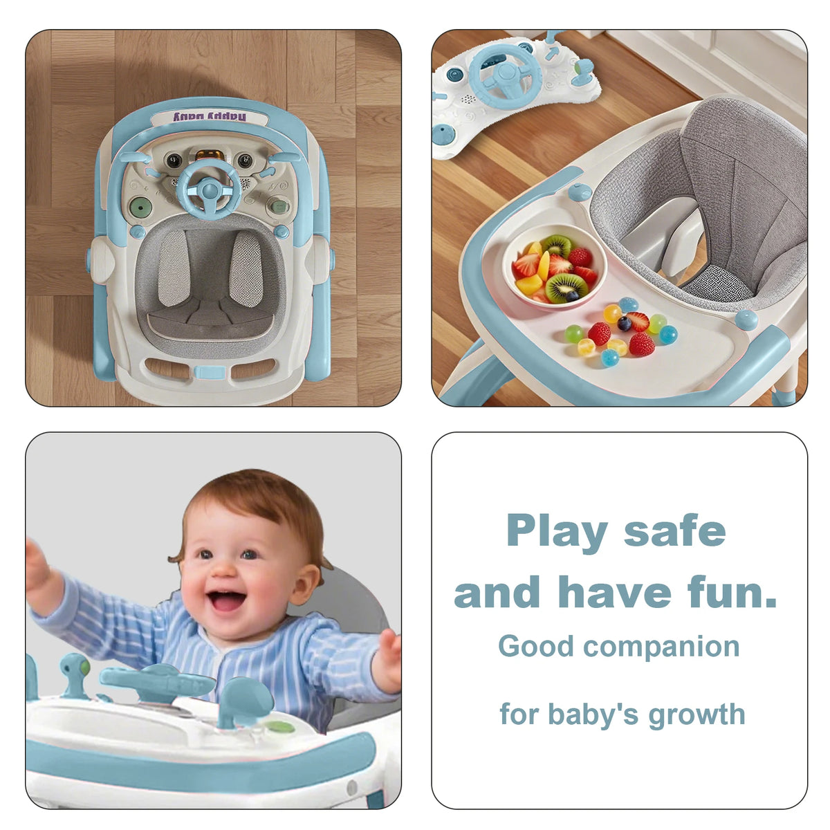 4 in 1 Baby Walker Toddler Baby Push Walker with Sunshade, Removable Feeding Tray .