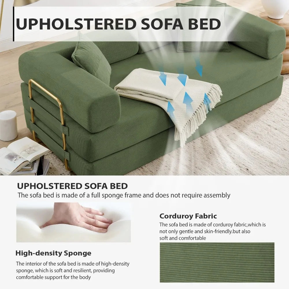 Oversized 78 Inch Corduroy Sofa Bed, Convertible Sleeper Couch.