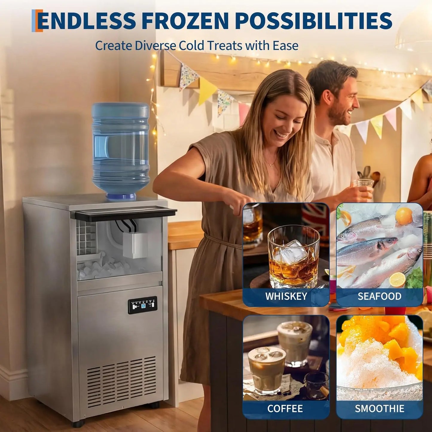 Commercial Ice Maker Machine 130lbs/24h, 36lbs Storage.