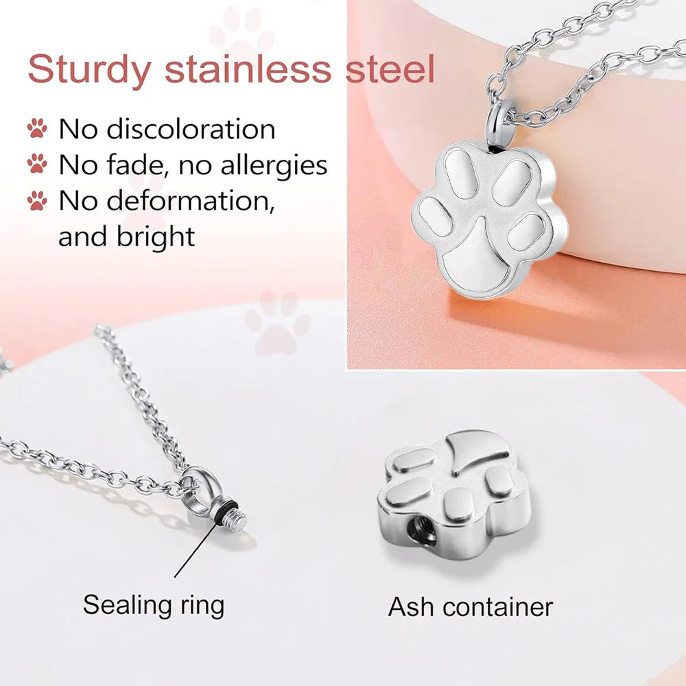 Pet Cremation Jewelry for Ashes Pendant Paw Print Pet Urn Necklace .