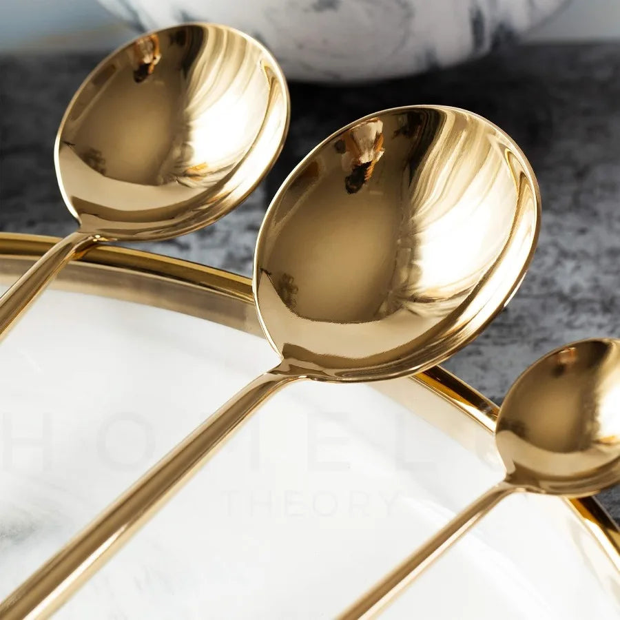 18/10 Gold Silverware Set, 5pc Mirror Polished Modern Silverware Set, .