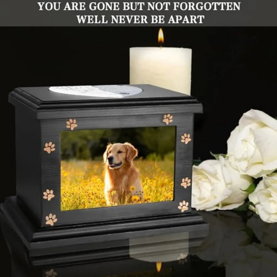 Pet Memorial Urns for Dogs or Cats Ashes, Large Wooden Funeral Pets Memorial Urns with Photo Frame, .
