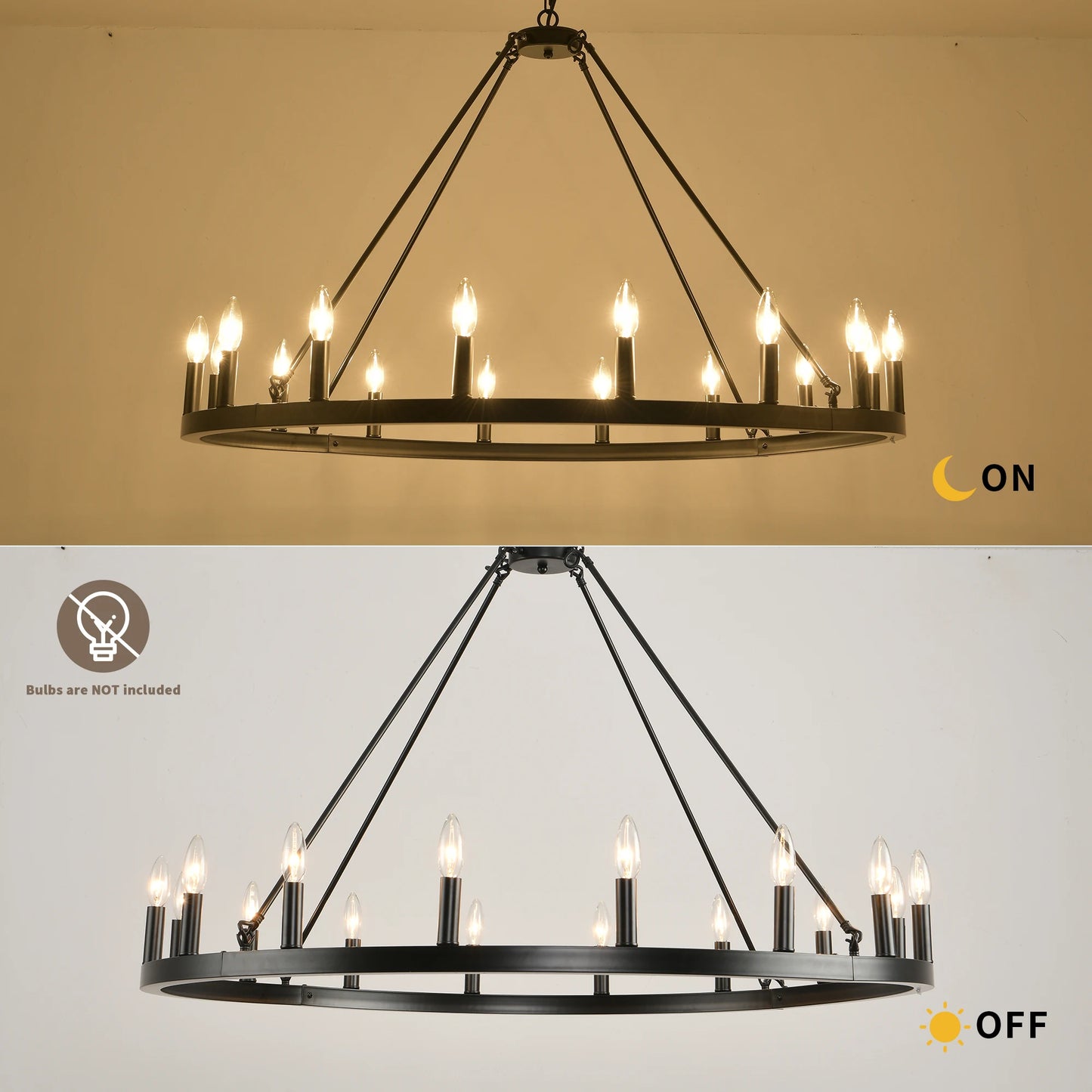16-Light Wagon Wheel Chandelier Round Matte 43 inch Modern Rustic Farmhouse