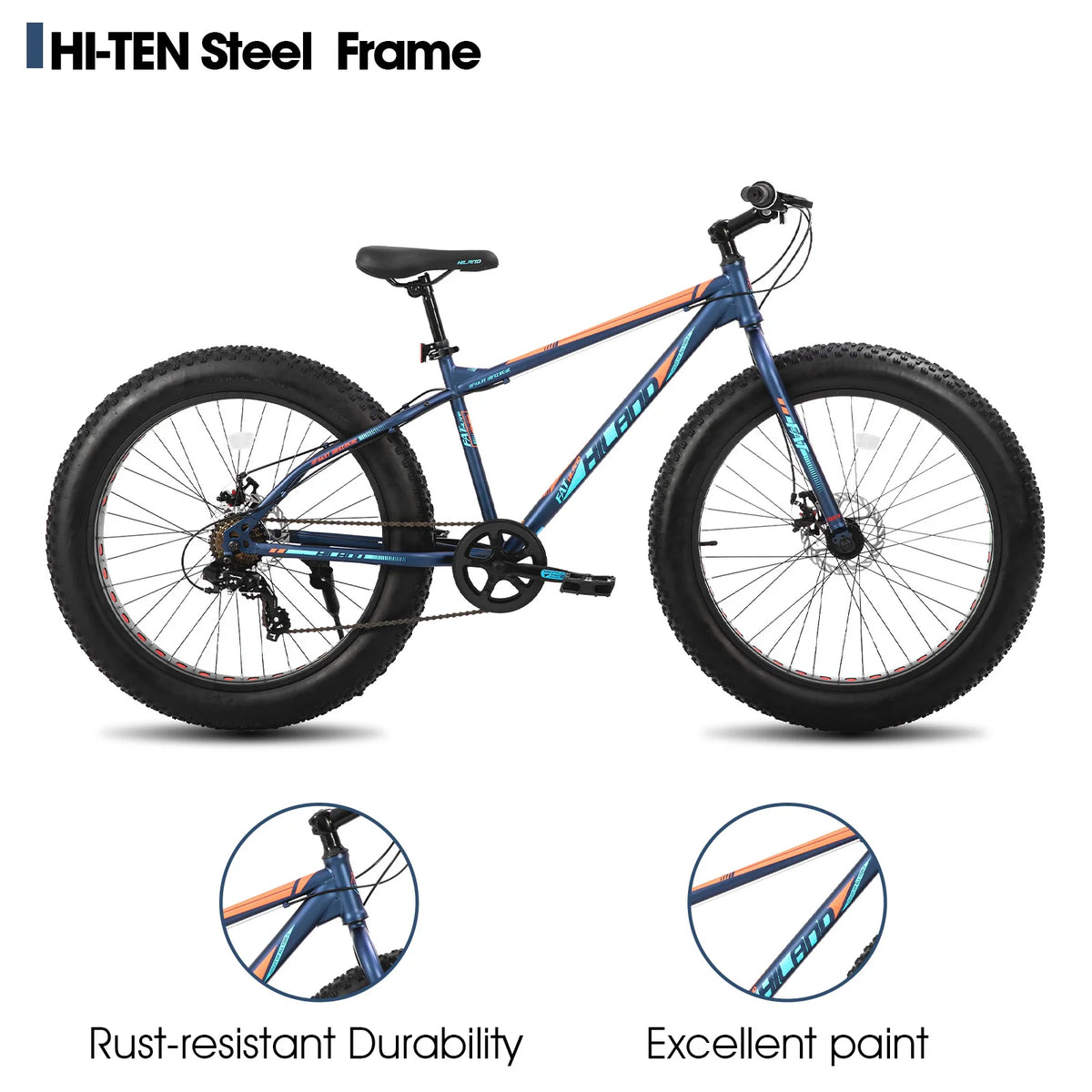 Hiland 20/24/26 Inch Kids Mountain Bike Fat Tire Dual-Disc Brake Shimano 7-Speed Beach Bicycle for Ages 5+ Years Old Boys And Girls