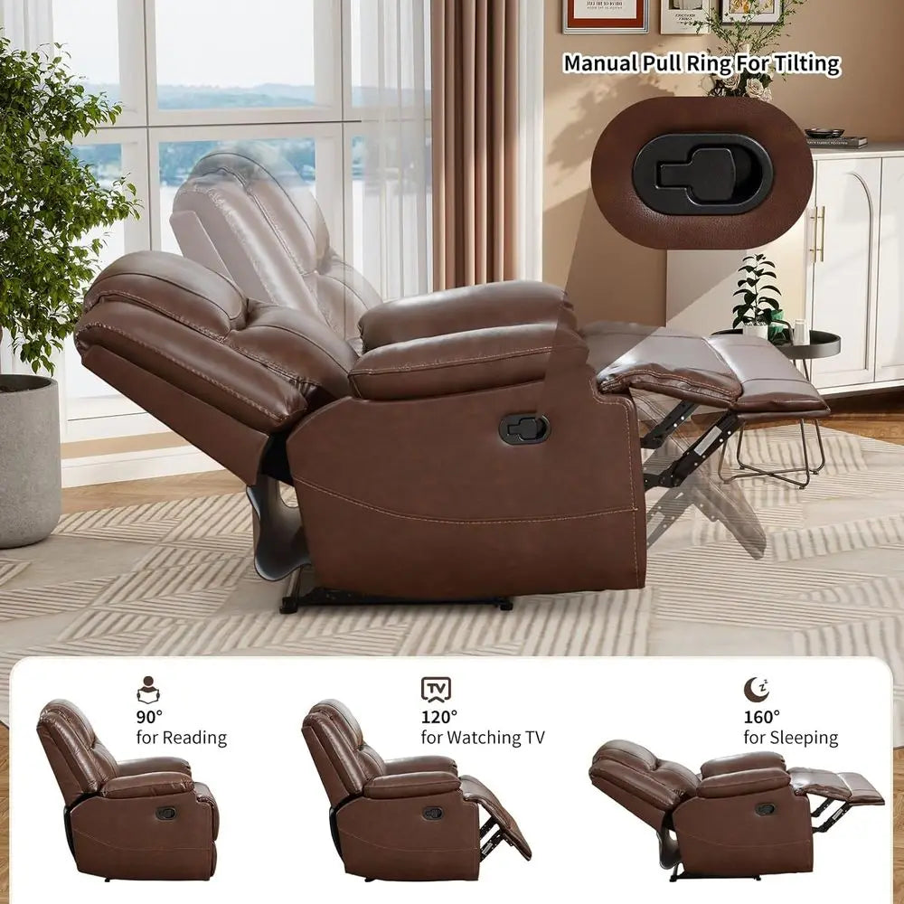 Brown Genuine Leather Manual Recliner Chair for Adults - Ideal for Living Room, Meeting Room, Bedroom, and Reading Spaces, Easy
