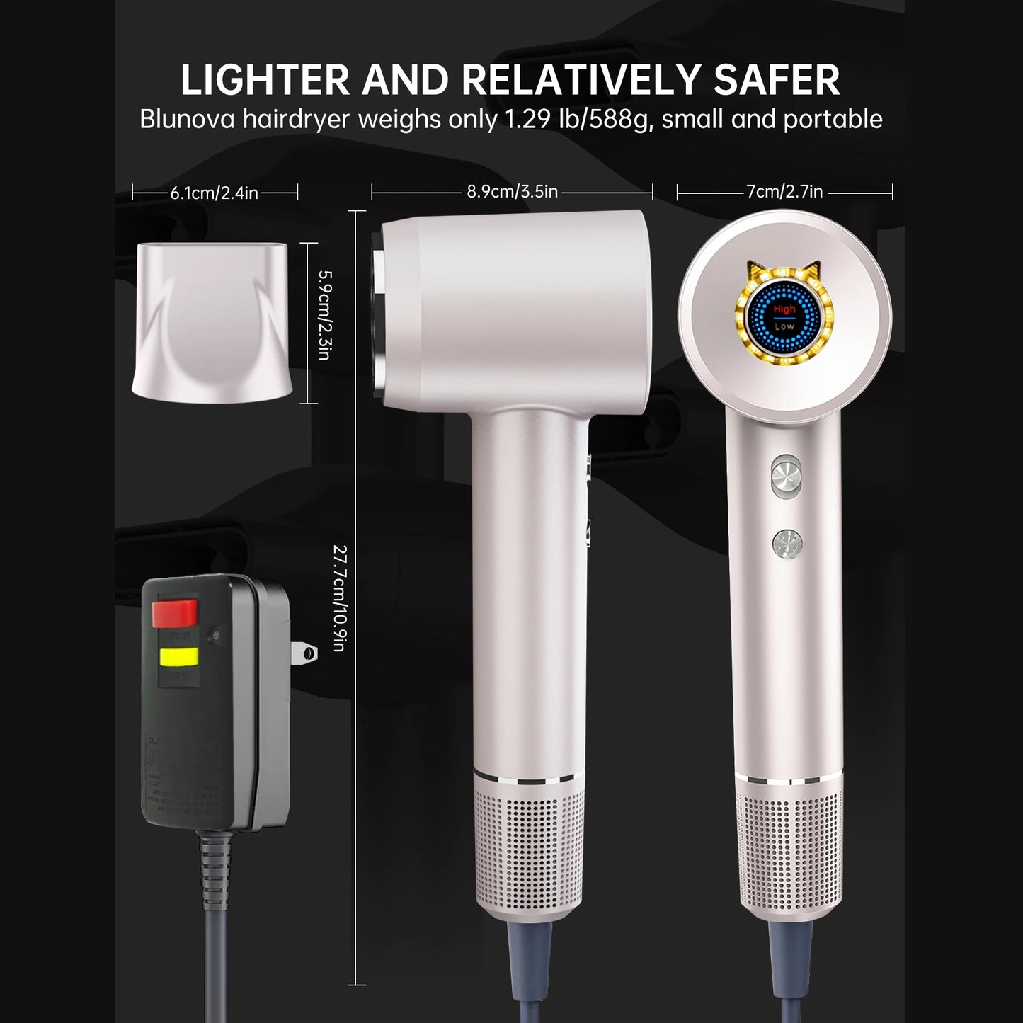 High-Speed Hair Dryer, 1 Ultra-Fast Drying, 200M Ionic Negative for Frizz Reduce