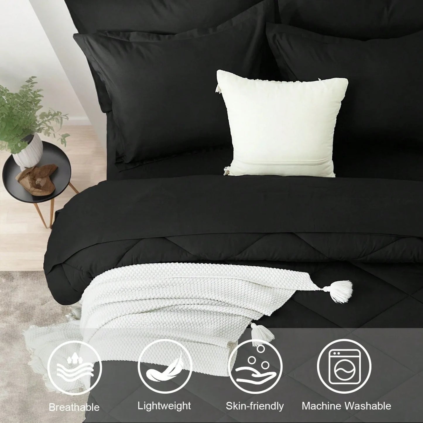 5/7 Piece Solid Color Bed Comforter Set Queen, Creative Geometric Pattern Design, ...Bed In A Bag For All Seasons.