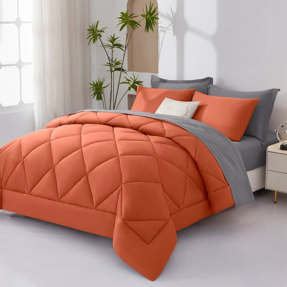 5/7pcs  Comforter Sets Queen-Breathable Comforter-Ultra-Soft Fluffy Fiber Filling, Warmth For All Seasons-Bed In A Bag .