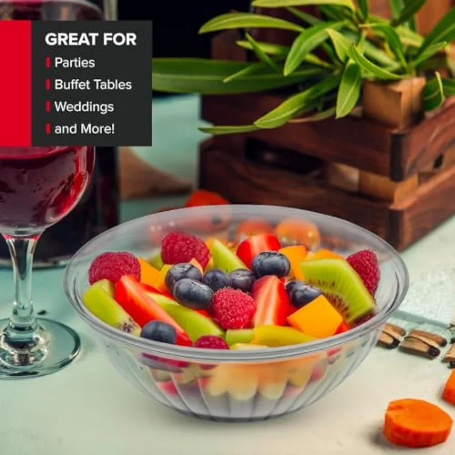 Clear Plastic Serving Bowls 4 Pack Disposable for Chips, Popcorn, Snacks, Mints, Salad Bar.
