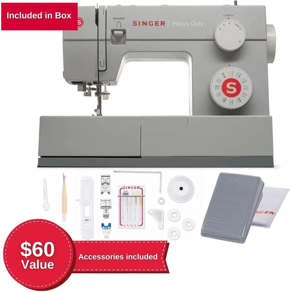 Powerful High-Speed Sewing Machine with 97 Stitches, Metal Frame, 1-Step Buttonhole, LED Light, Grey