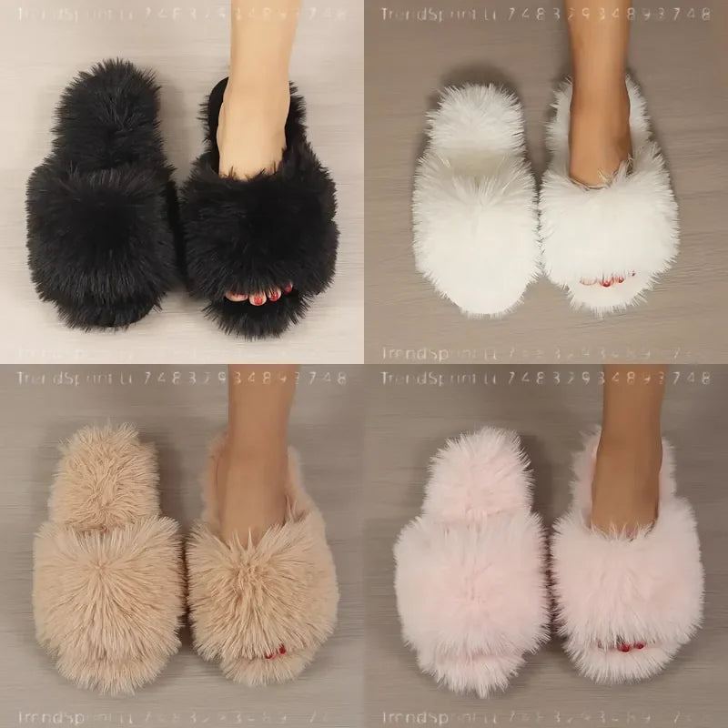 Women Plush Slippers All‑Season Cozy Indoor Home Shoes.