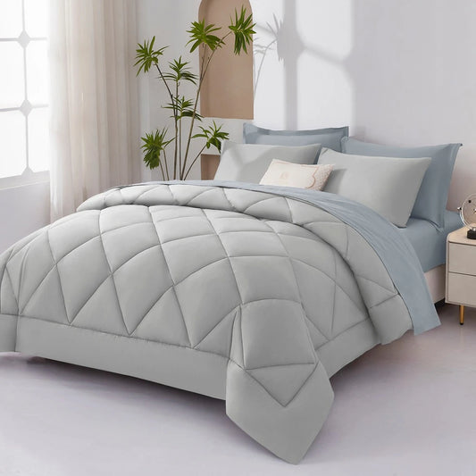 5/7pcs  Comforter Sets Queen-Breathable Comforter-Ultra-Soft Fluffy Fiber Filling, Warmth For All Seasons-Bed In A Bag .