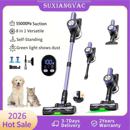 500W/55KPA Self-Standing Cordless Vacuum Cleaner,60 Mins Handheld Vacuum. Carpet/Pet Hair