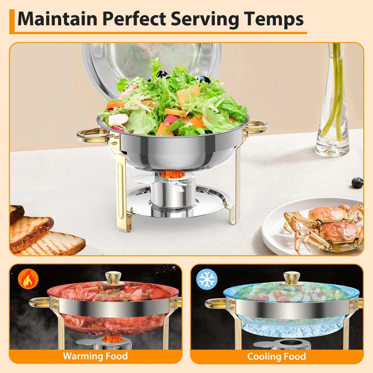 Chafing Dishes for Buffet 2/4/6Pack, 5QT Round Chafing Dishes for Buffet, Stainless Steel Chafing Dish Buffet Set with Spoon and Tweezers .
