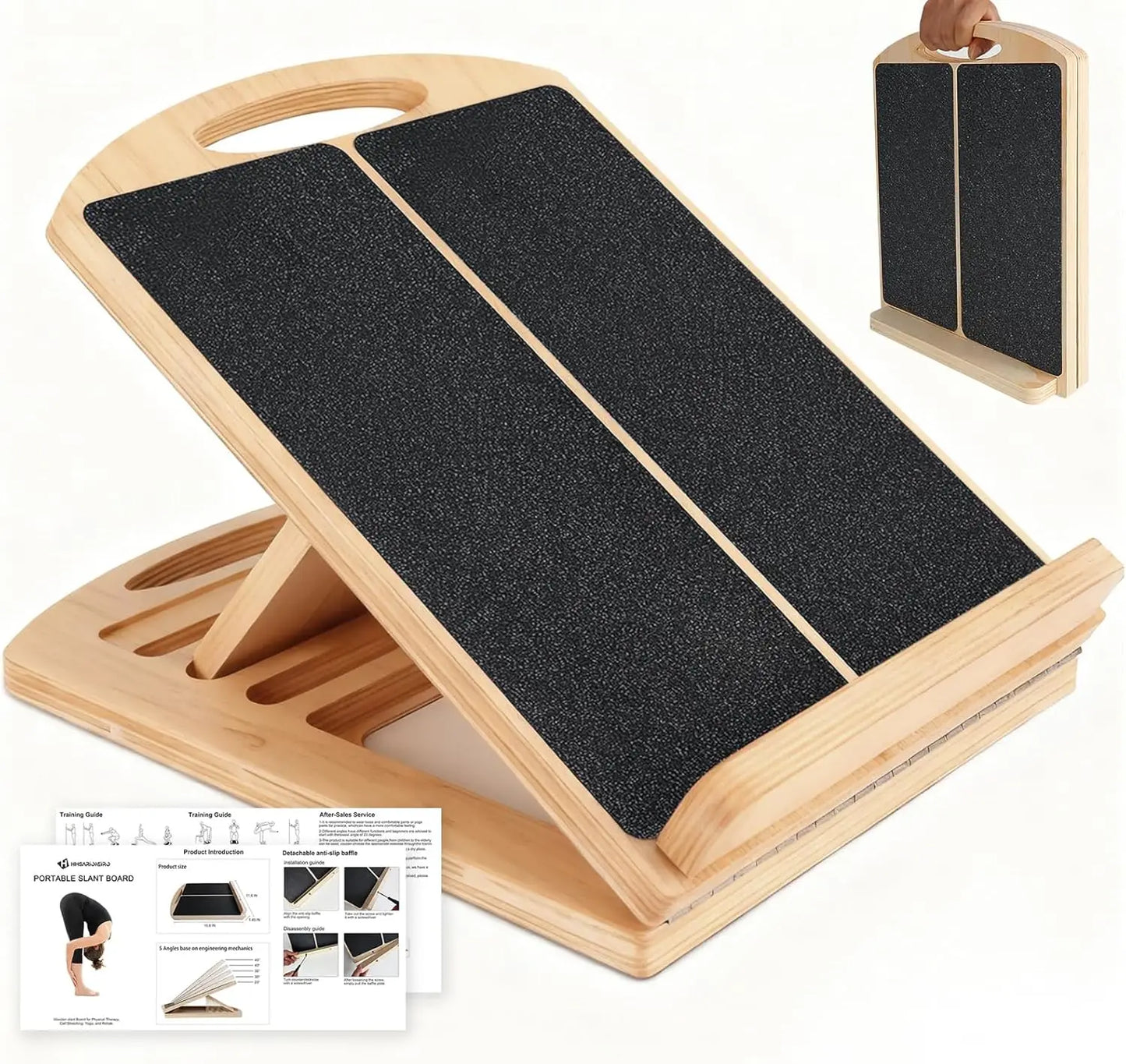 Slant Board for Calf Stretching, Adjustable Wooden Incline Board with Anti Slip Barrier.