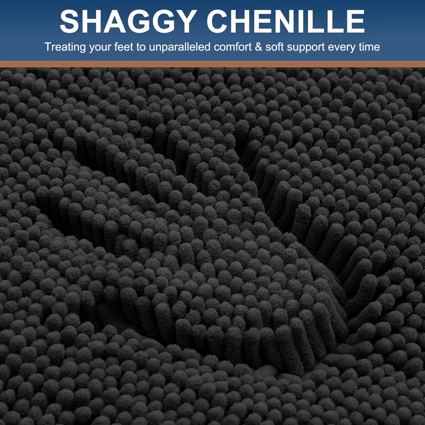 Luxury Chenille Bathroom Rugs 30x20, Extra Soft Absorbent Shaggy Bath Mat,. Black