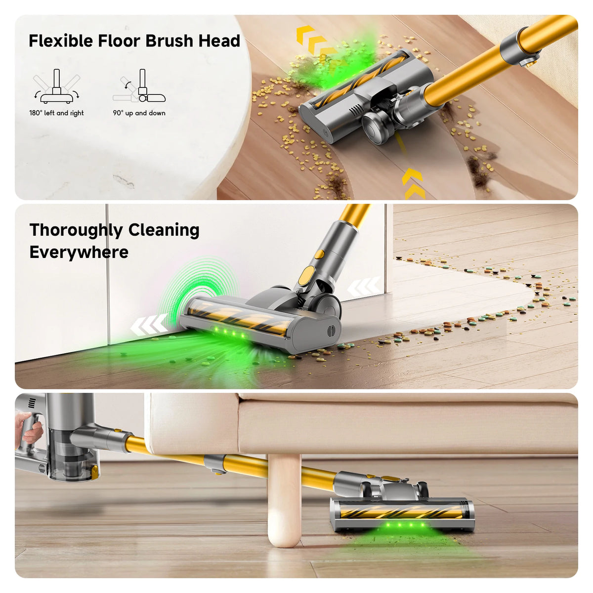78KPa Powerful Cordless Vacuum Cleaner LED Display 45Mins Self Standing Stick Vacuum 1.5L Large Dust Cup .