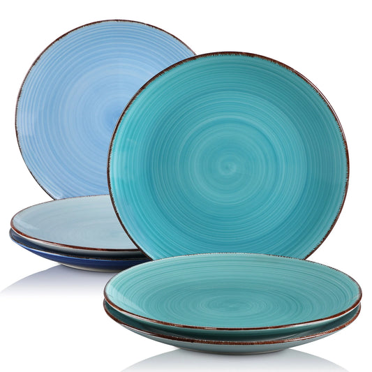 Bonita Blue 10.4 inch Dinner Plate Set of 6, Hand painted Big Plate Set in Rustic Look.