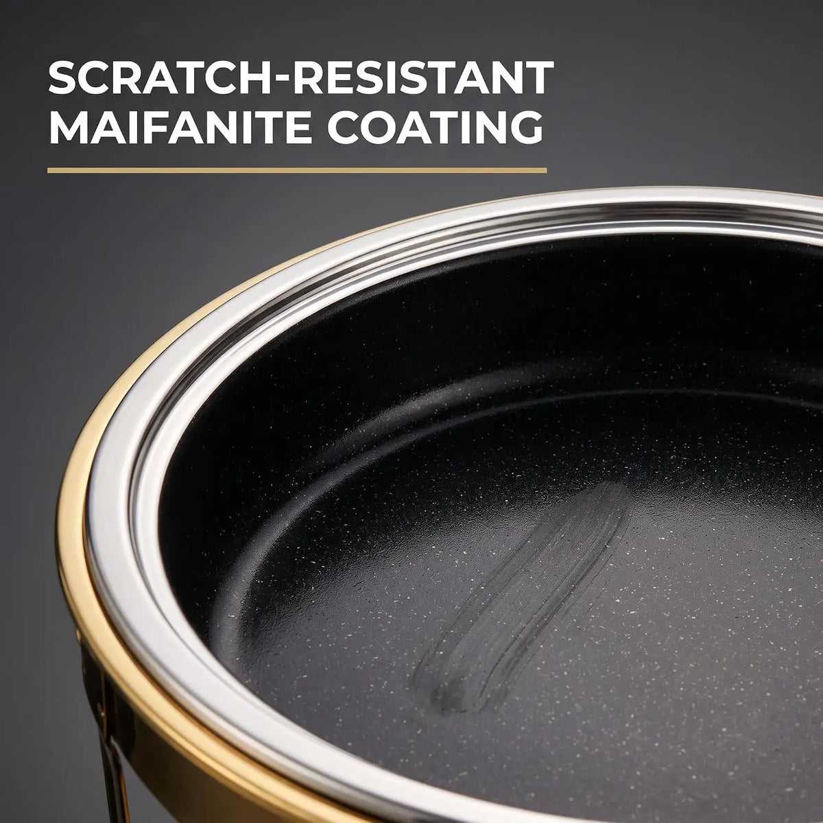 Chafing Dishes for Buffet 2/4/6Pack 6QT Black Maifanite-Coated Chafer Round Stainless Steel , Glass Lid Buffet Food Warmers .