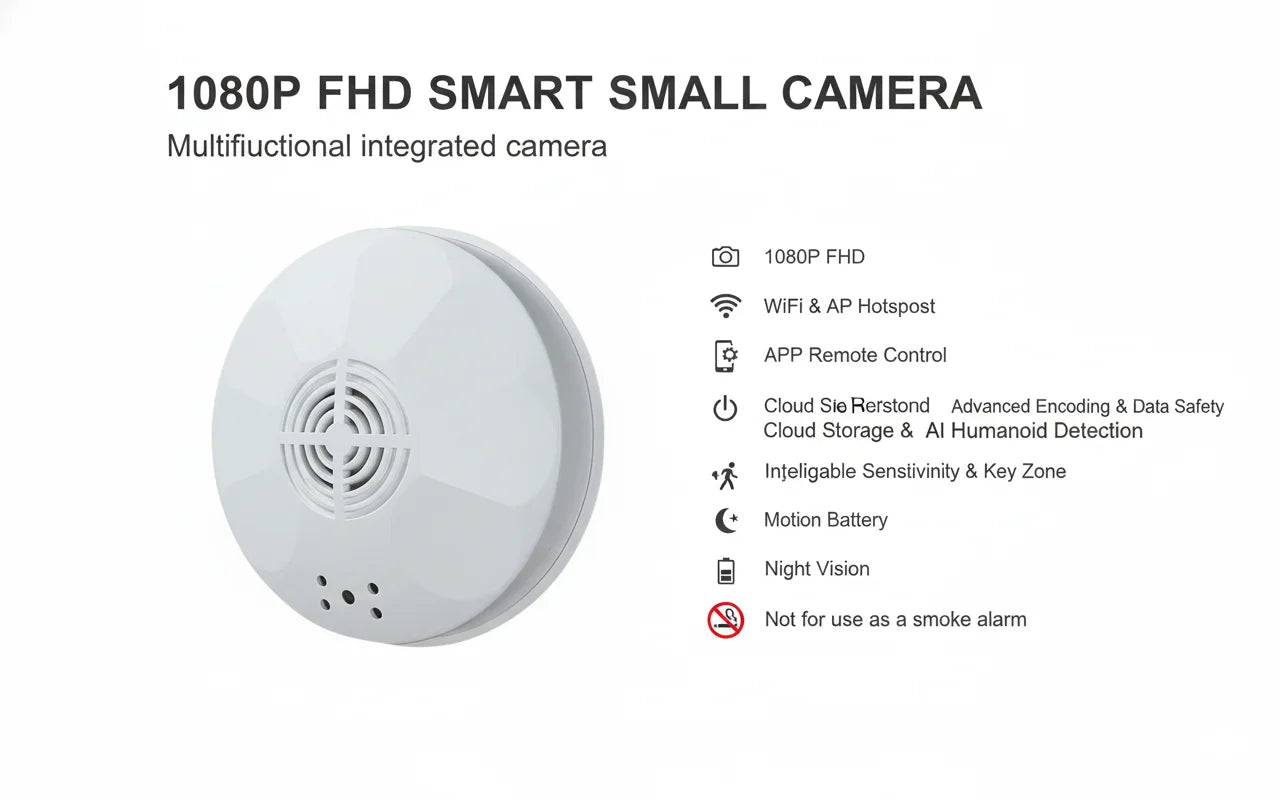 Mini Security Camera 1080P HD, WiFi Remote View, Motion Detection & Recording, Ceiling-Mounted