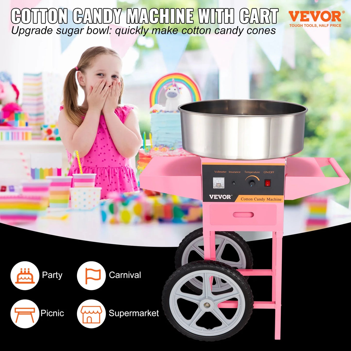 SucceBuy Electric Cotton Candy Machine with Cart 1000W Commercial Floss Maker .