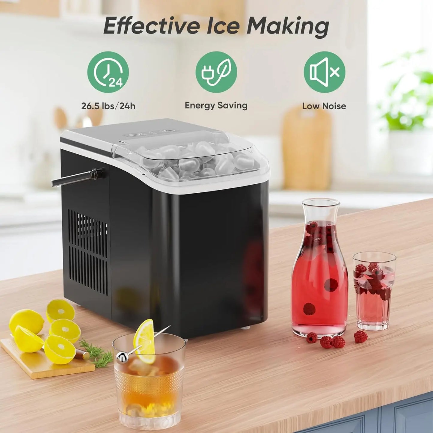Portable Countertop Ice Maker, 26lbs/24H, 9 Cubes in 6 Mins,.