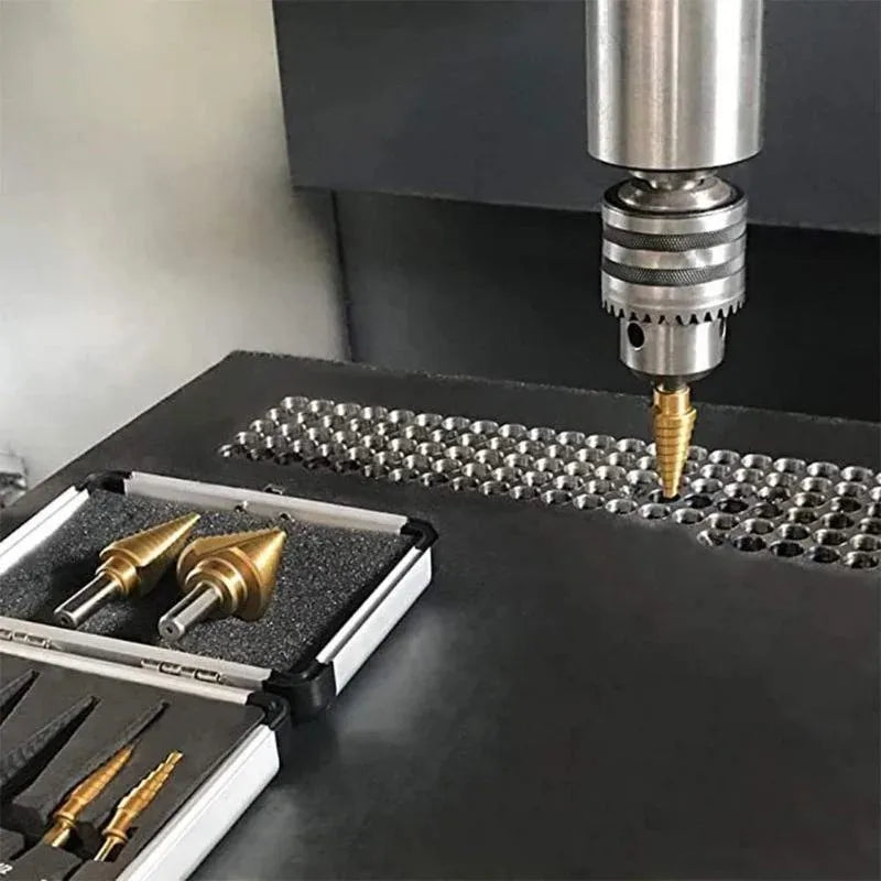 5-Piece Titanium-Coated High Speed Steel with Automatic Center Punch for Drilling Sheet Metal.