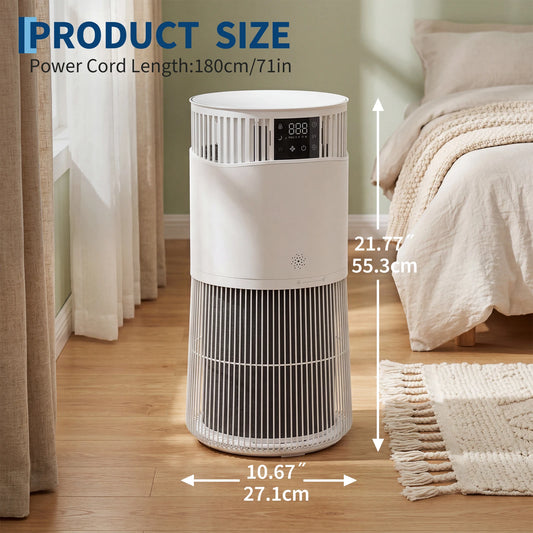 H13 True HEPA Air Purifier for Home, Extra Large Rooms up to 3500 Sq Ft – 99.97% 0.1 Micron Filtration – Smart Air Quality Monitor, Night Light – Removes Smoke, Particulate, Pollen, Pet Dander, Odors