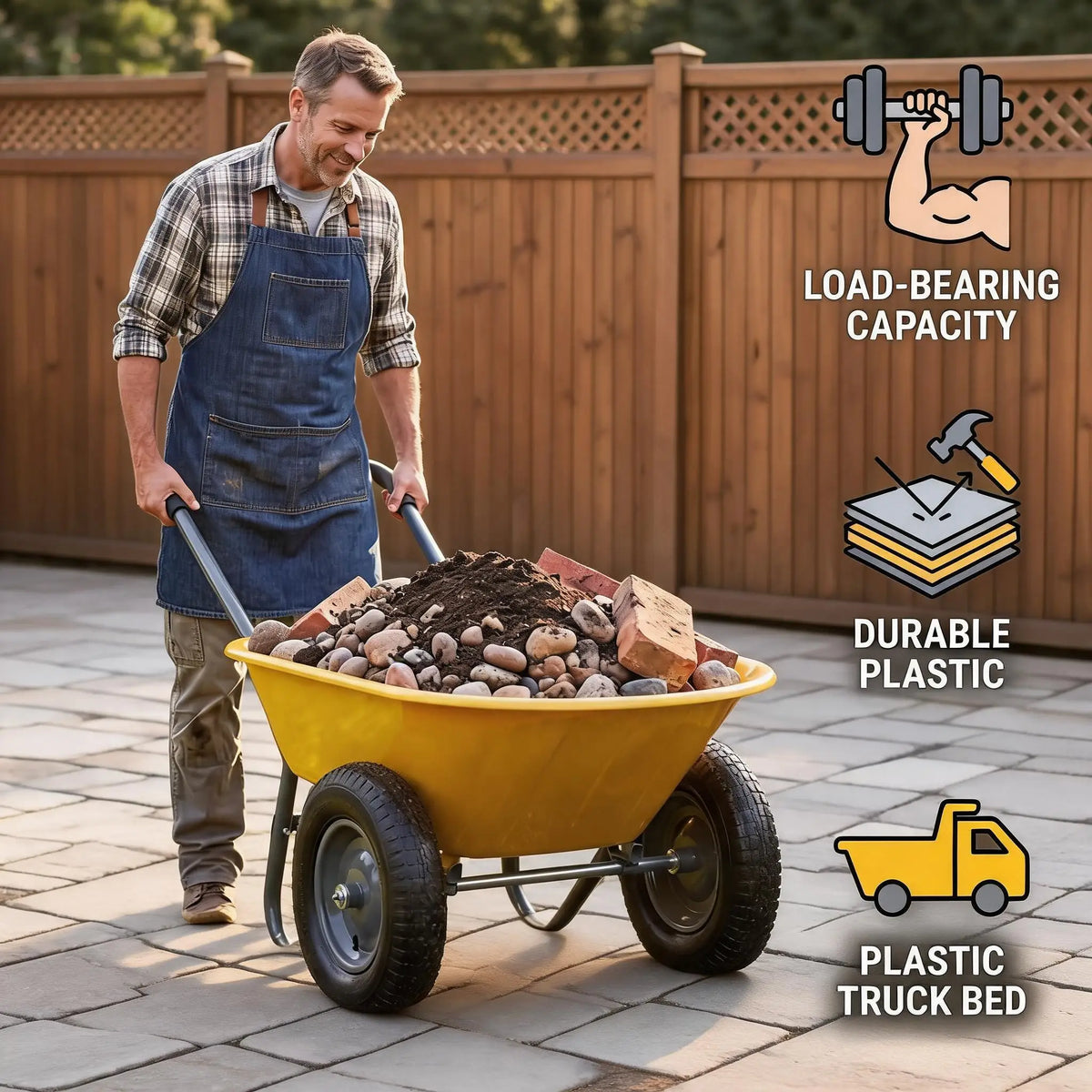 Garden Wheelbarrow Cart Heavy-Duty Utility with Dual or Four Wheels Built-in Stand