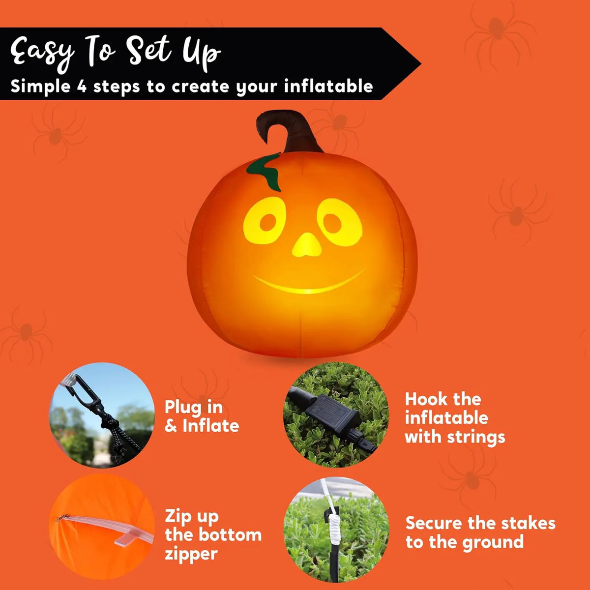 5 Ft Tall Pumpkin with Projector Face and Music Halloween Inflatable Pumpkin Outdoor Decoration Blow Up Yard Decorations with LEDs.