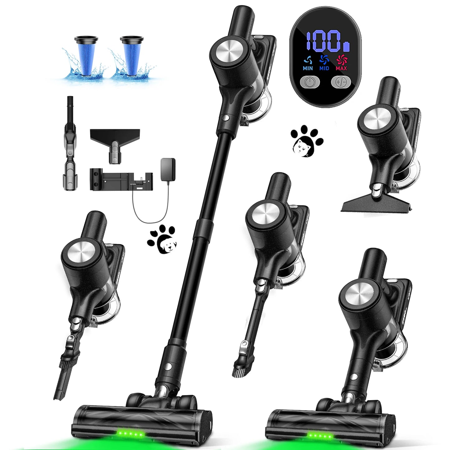 500W/55KPA Self-Standing Cordless Vacuum Cleaner,60 Mins Handheld Vacuum. Carpet/Pet Hair