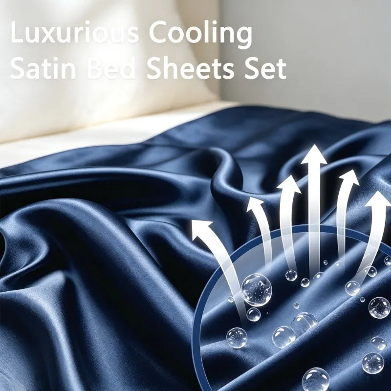 Double-sided Satin Quilt Cover Silk Satin Bed Sheet Bed Cover Bedding Set Satin Bed Sheet Set (4-piece Set) .
