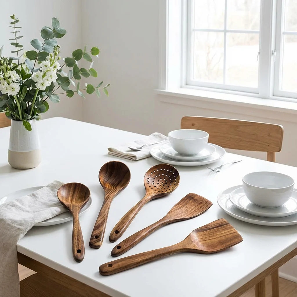 5 Pieces - Acacia Wood Heat Resistant Wok Spatula