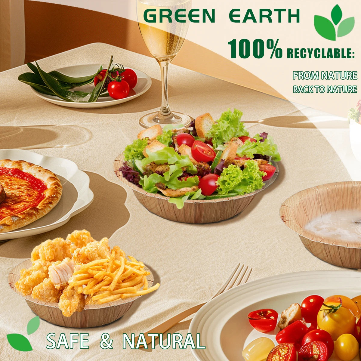 200ml Disposable Paper Bowls Microwave-Safe .Wood Grain Design.