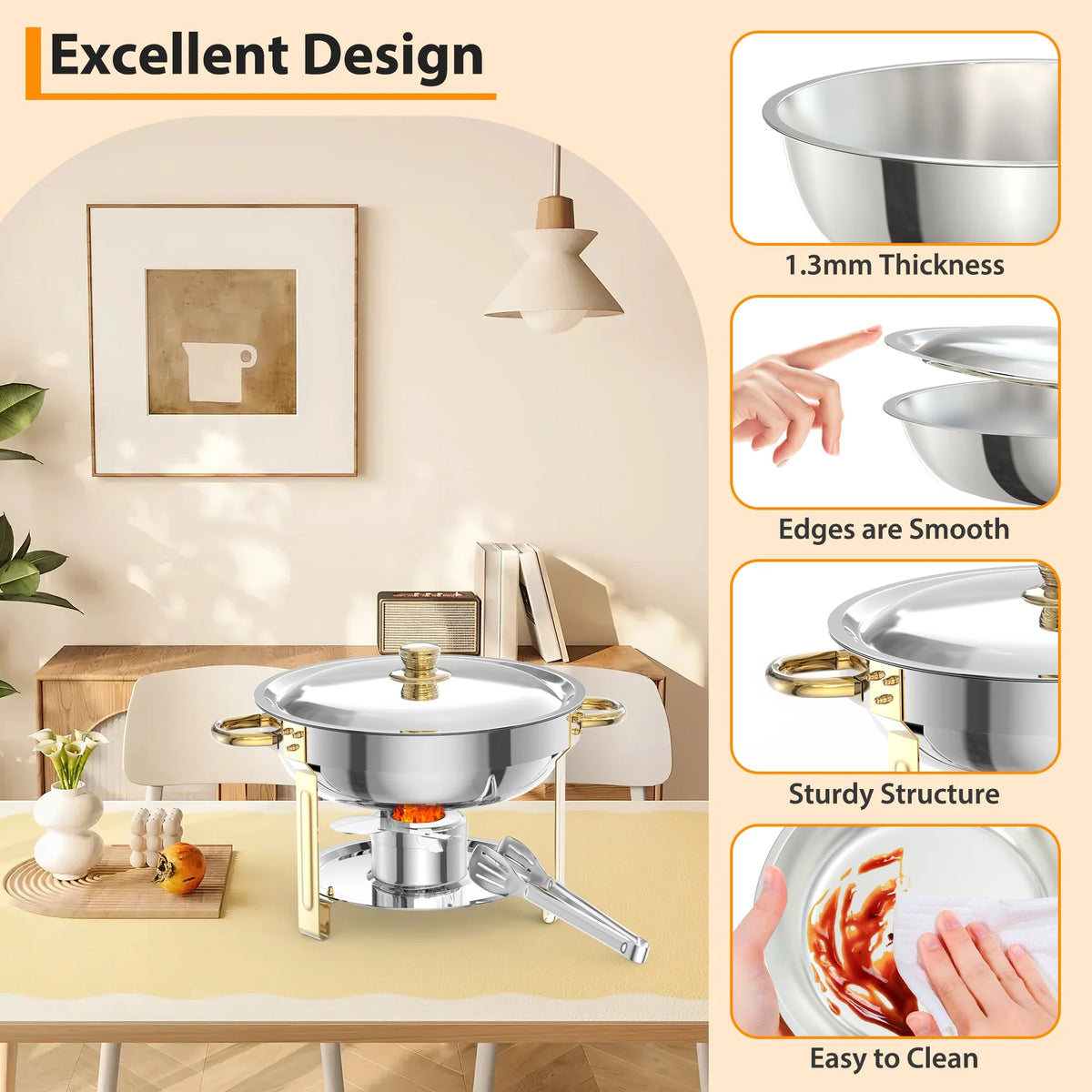 Chafing Dishes for Buffet 2/4/6Pack, 5QT Round Chafing Dishes for Buffet, Stainless Steel Chafing Dish Buffet Set with Spoon and Tweezers .