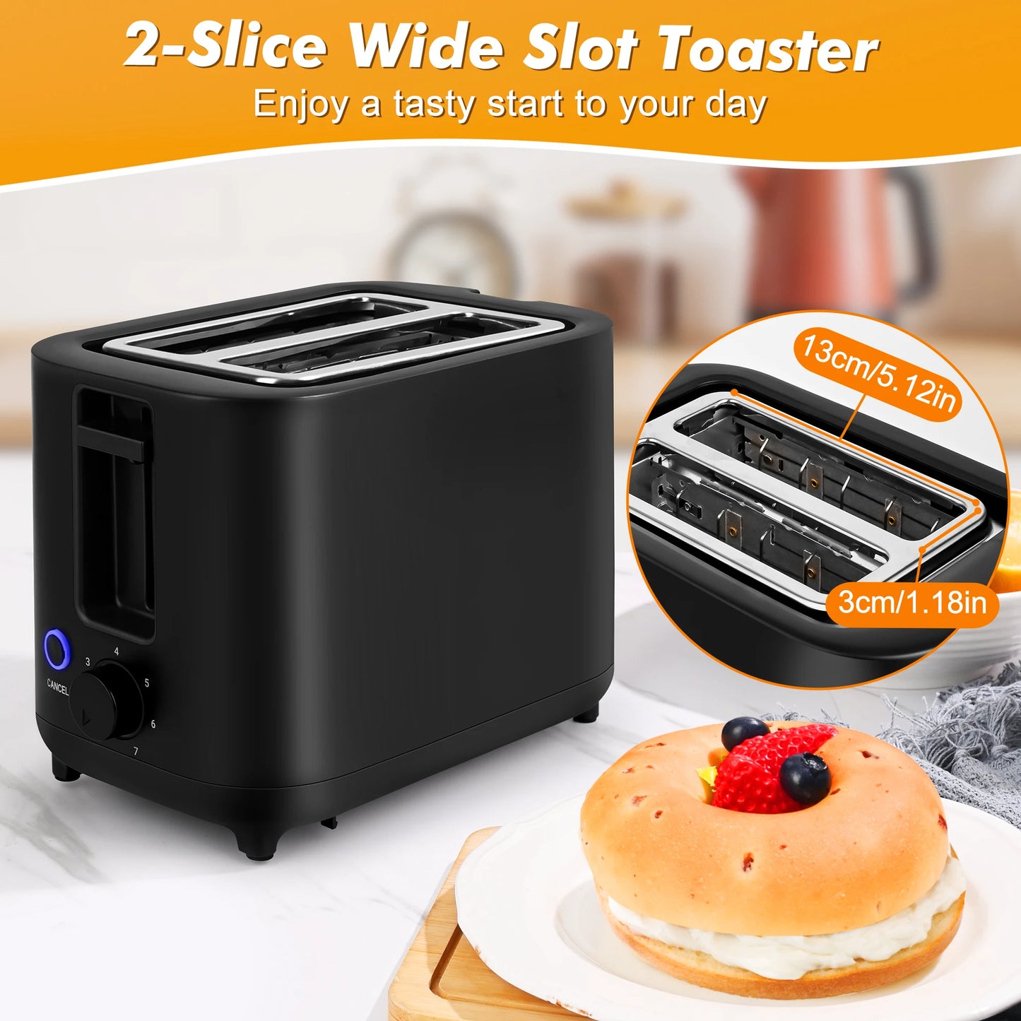 TomaChef  compact electric toaster 700W, with 7 heating Settings and a detachable breadcrumb tray.