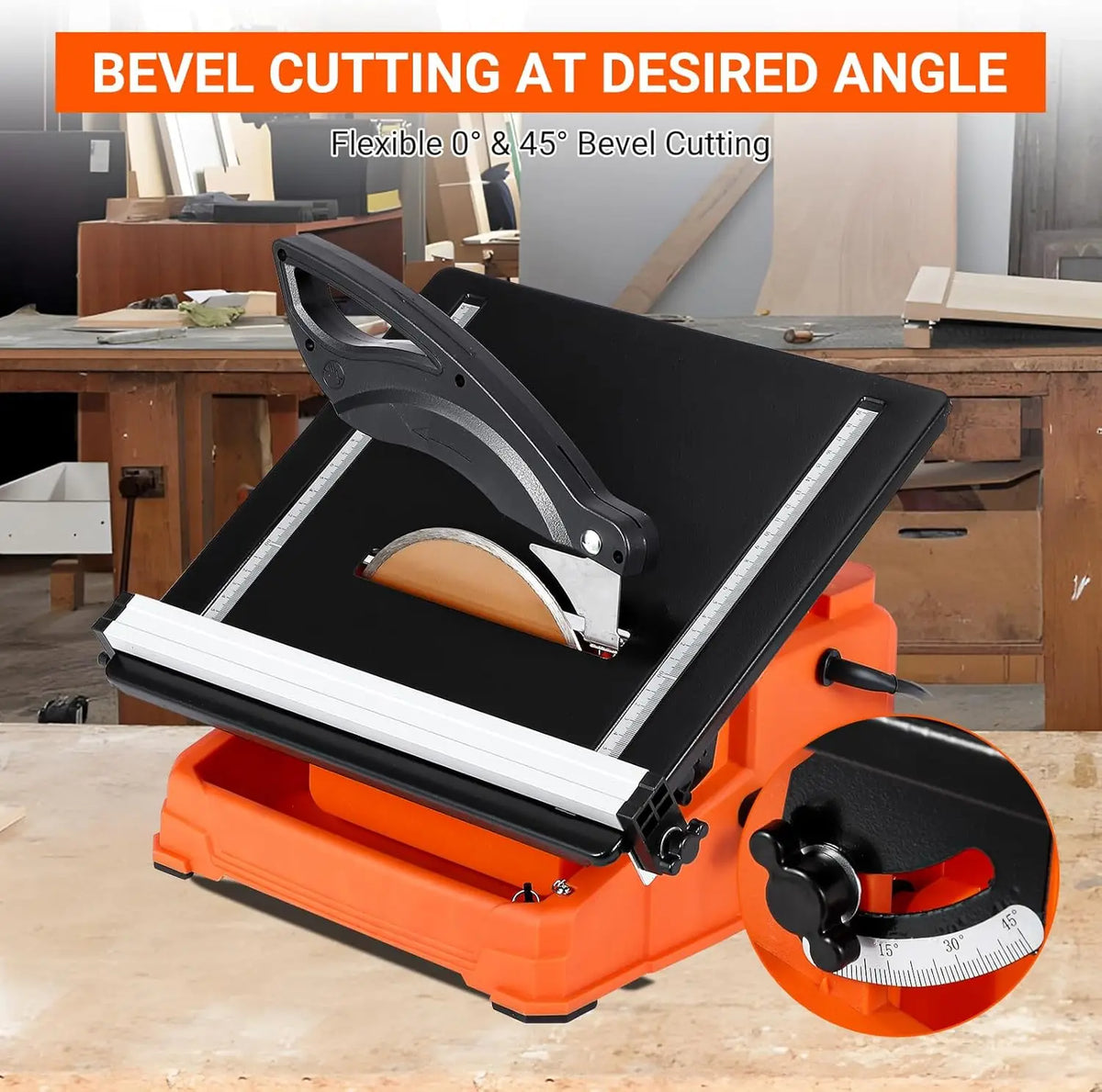Wet Tile Saw 6500 RPM Copper Motor Tile Cutter 0-45° Bevel Cutting Built-In Water Tray with Rip Fence & Miter Gauge for Ceramic Stone Tile