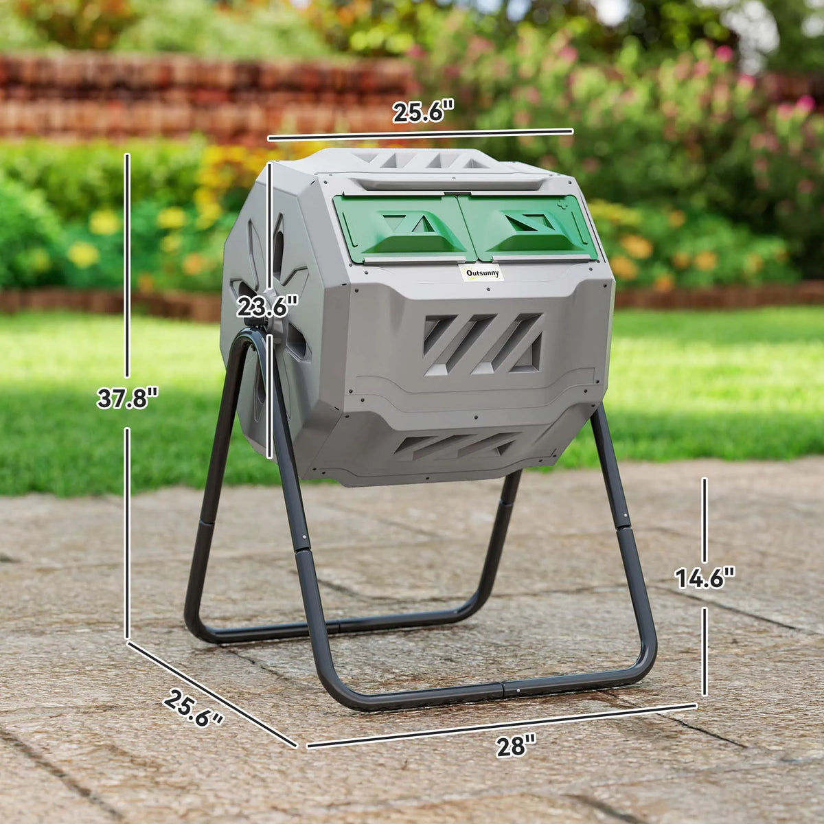 Garden Compost Bin Dual Tumbler Rotating Outdoor Composter with Sliding Doors