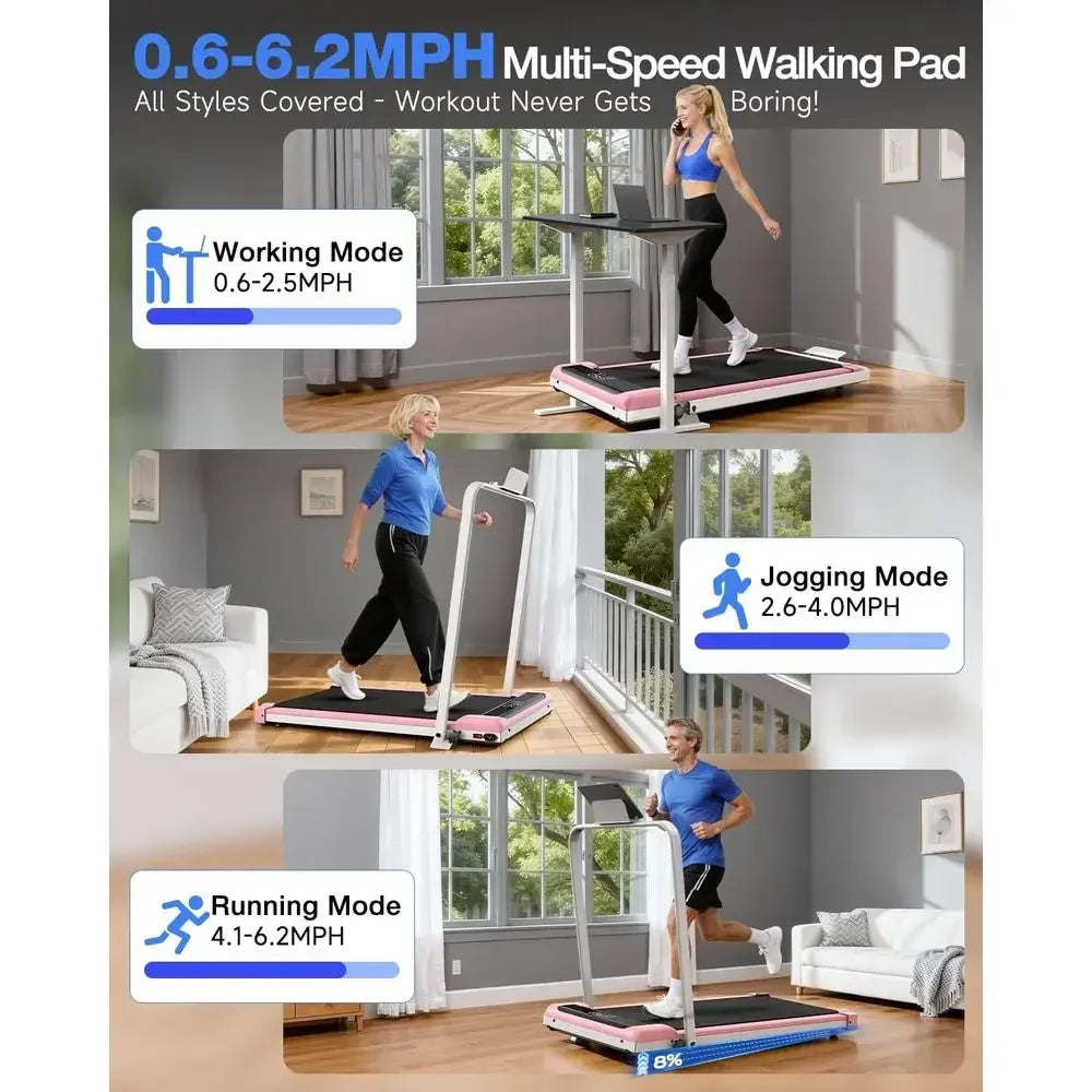 Dual-Function Treadmill with Adjustable Incline, Ultra-Quiet 3.5 HP.