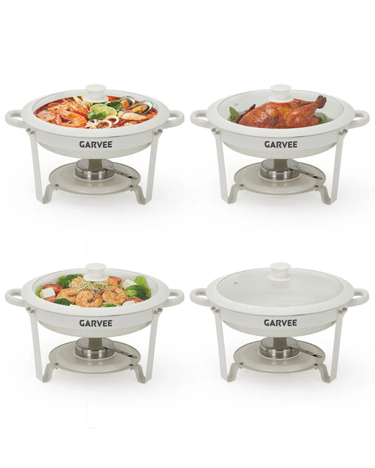 5.3QT Round Chafing Dish Set Natural .Non‑Stick Coating, Keep Warm & Cold,.
