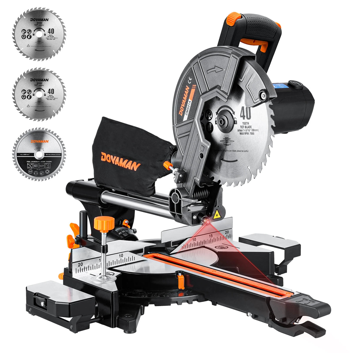 10" Sliding Miter Saw, Multi-Material Cutter with 3 TCT Blades, Dual Mode, 5000/3200RPM, Laser, 0-45° Bevel, 9 Stops
