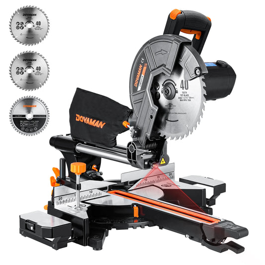 10" Sliding Miter Saw, Multi-Material Cutter with 3 TCT Blades, Dual Mode, 5000/3200RPM, Laser, 0-45° Bevel, 9 Stops